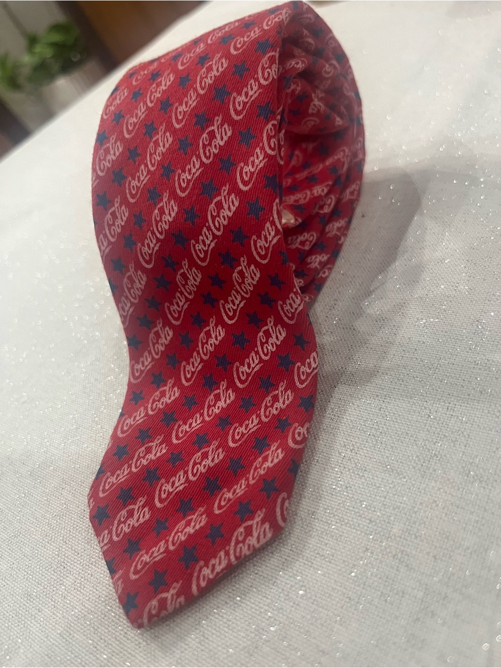 Vintage Coca-Cola Logo Stars 100% Cotton Neck Tie Red Patriotic Licensed
